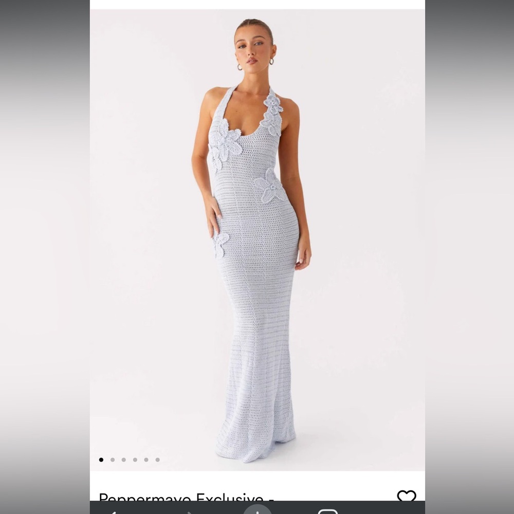 Peppermayo Novalee Blue Crochet Halter Dress